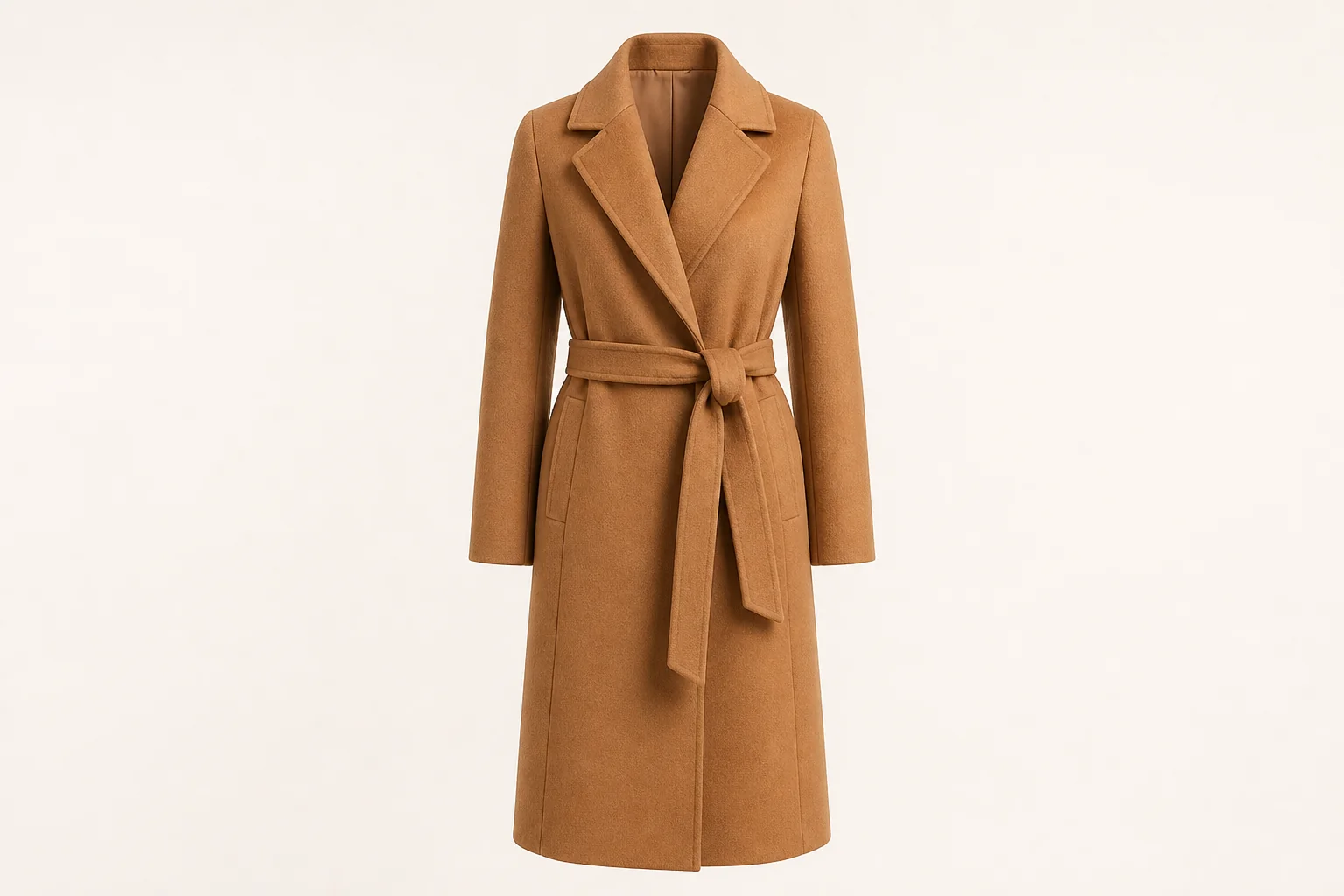 Camel wool coat on mannequin