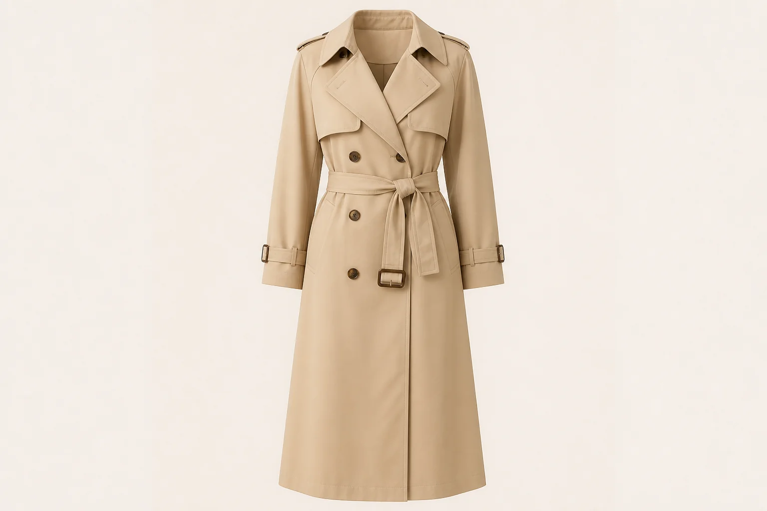 Beige belted trench coat