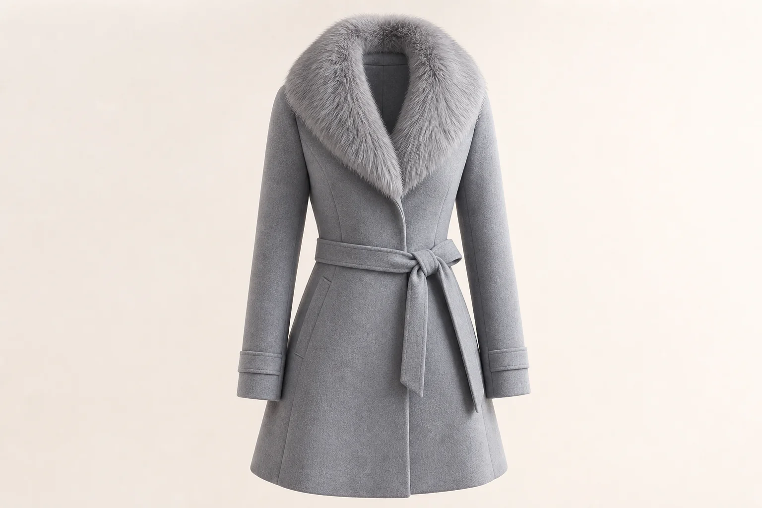 Coat with faux fur collar