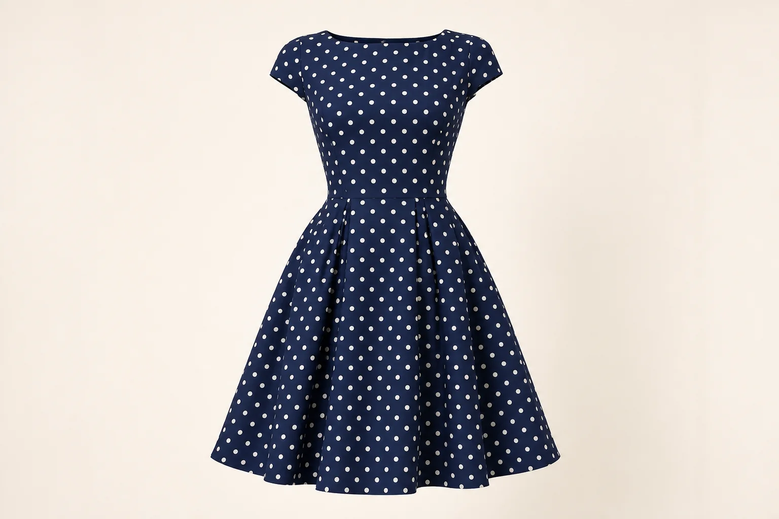 Navy polka dot fit-and-flare dress