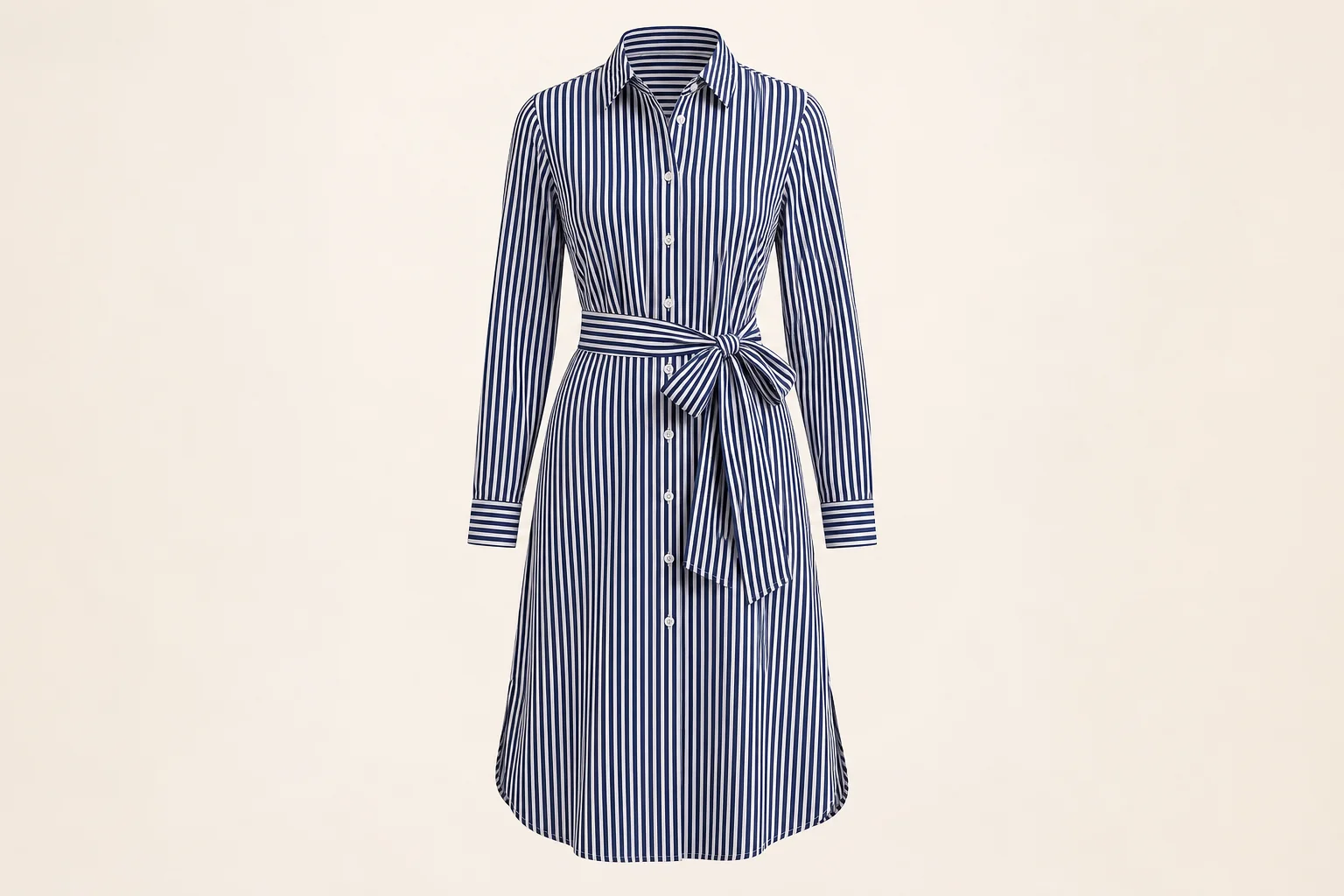 Striped navy and white shirt dress