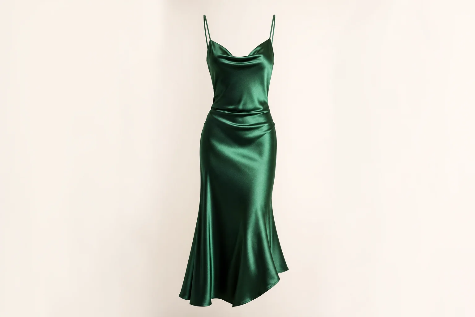 Emerald green satin slip dress