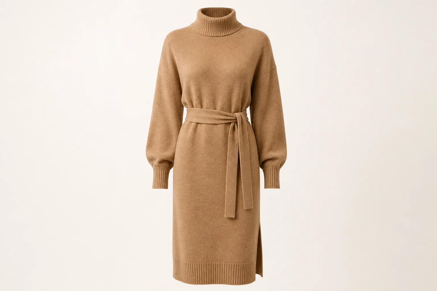 Camel knit sweater dress