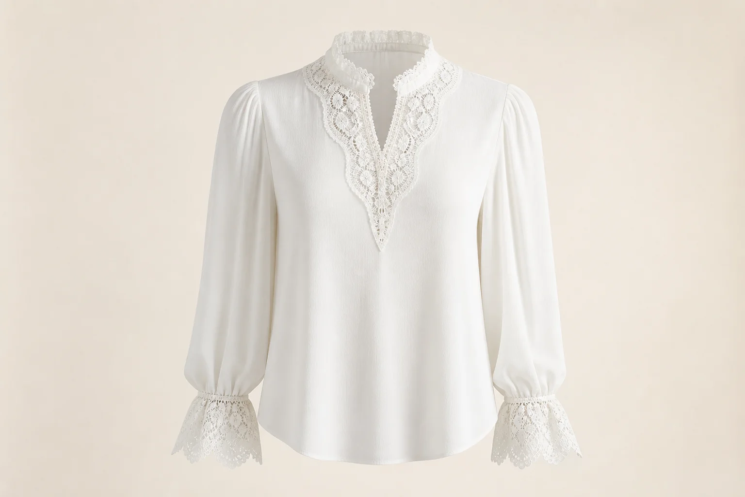 Blush top with lace trim neckline