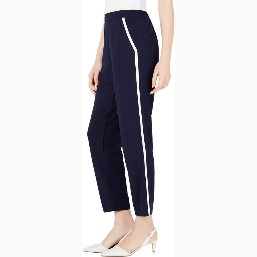 Maison Jules contrast trim mid-rise casual pants in navy
