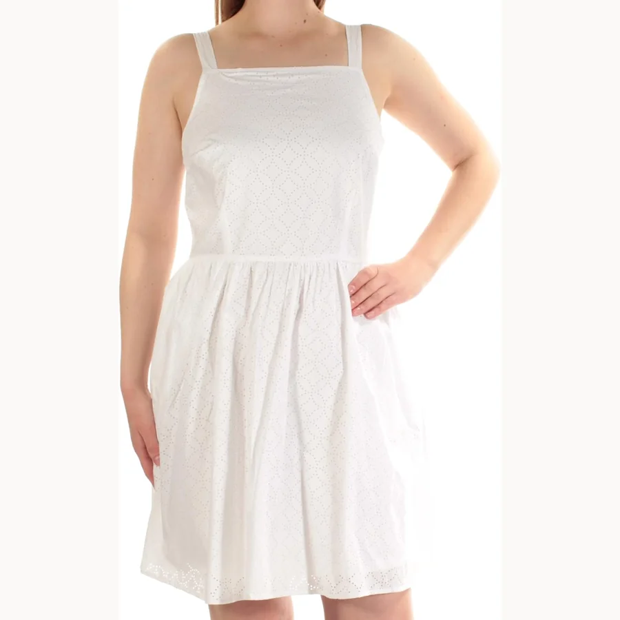 Maison Jules bright white laser-cut fit and flare dress