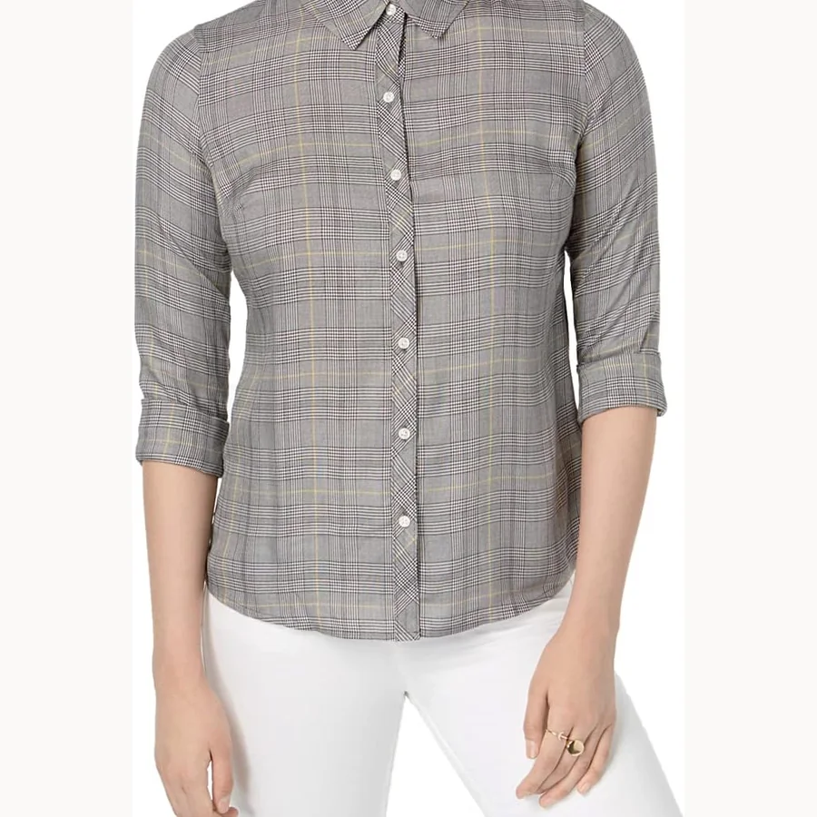 Maison Jules printed button-front blouse in cloud combo